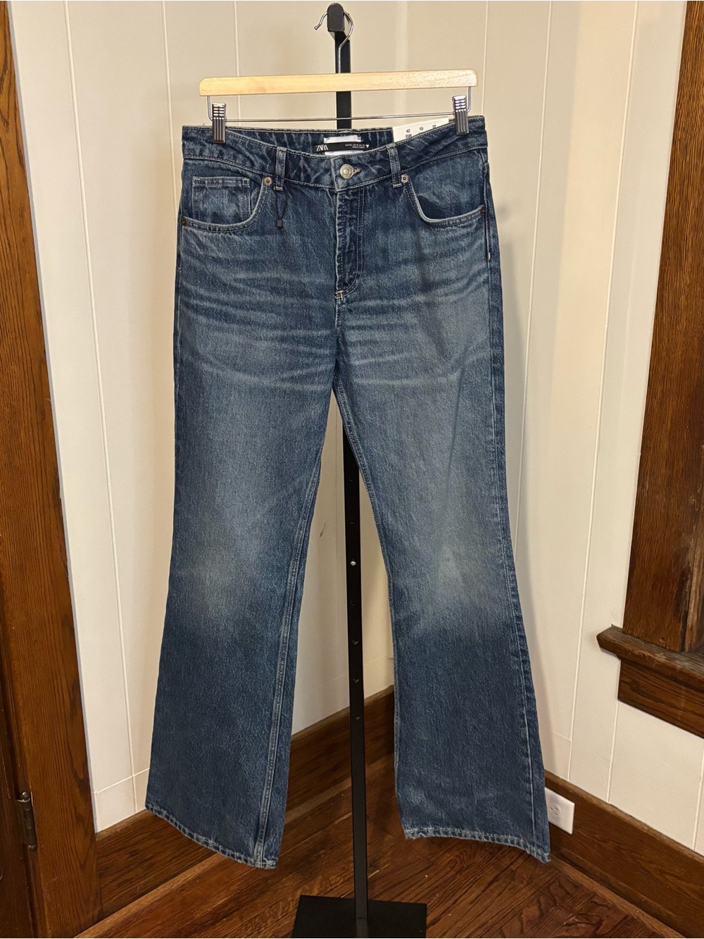 Zara Flare Jeans Cotton Low Rise Medium Wash Womens 10 NWT Y2K 30x35